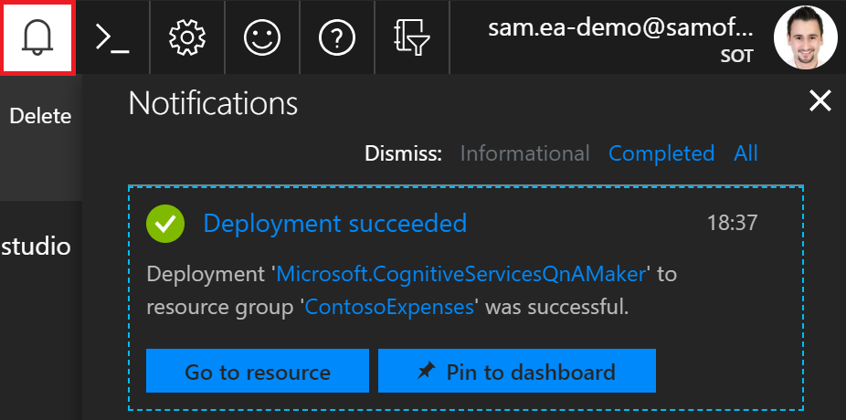 Azure Portal Check status of QnAMaker Deployment