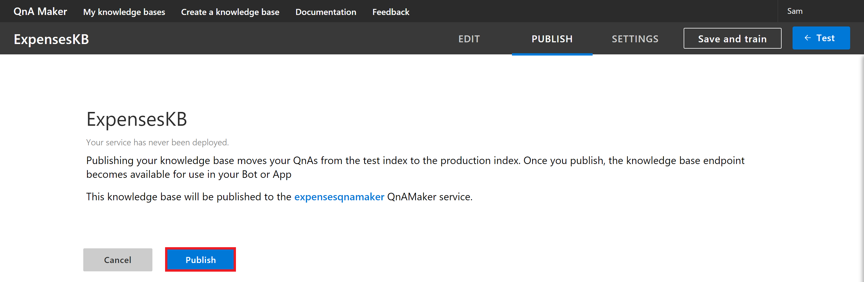 Azure QnAMaker Publish