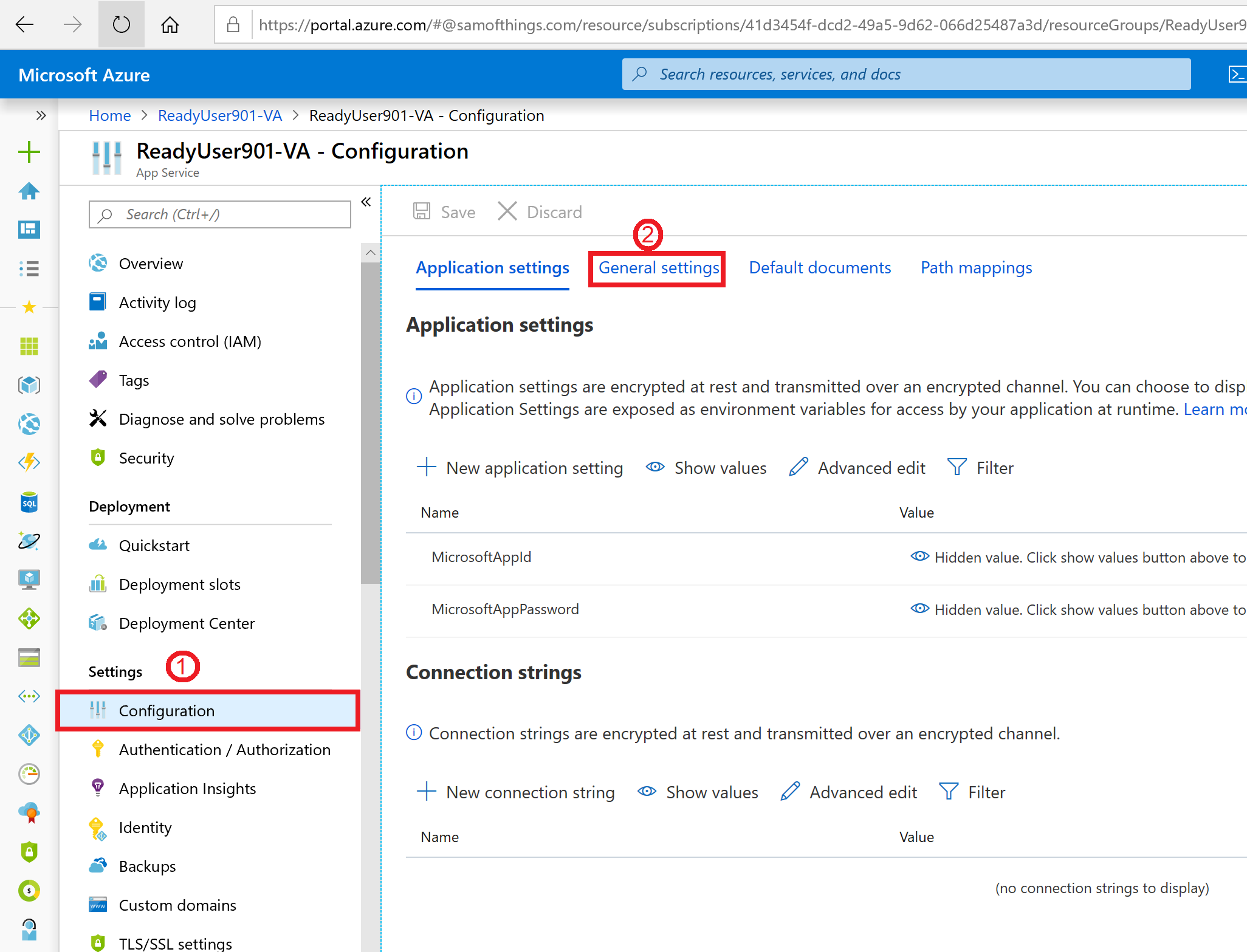 Azure Portal - App Service Configuration Page