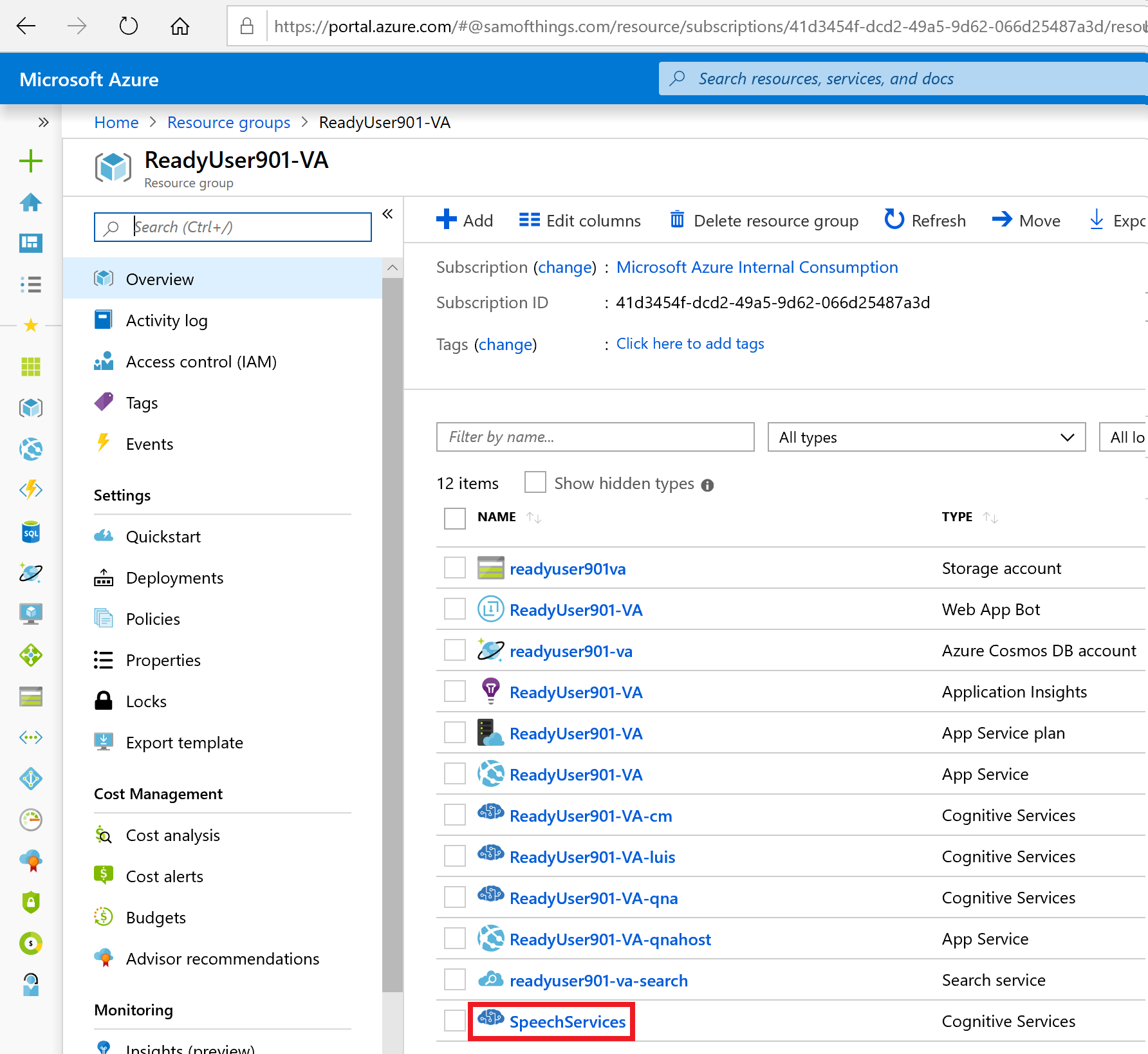 Azure Portal - Deploy Speech Services