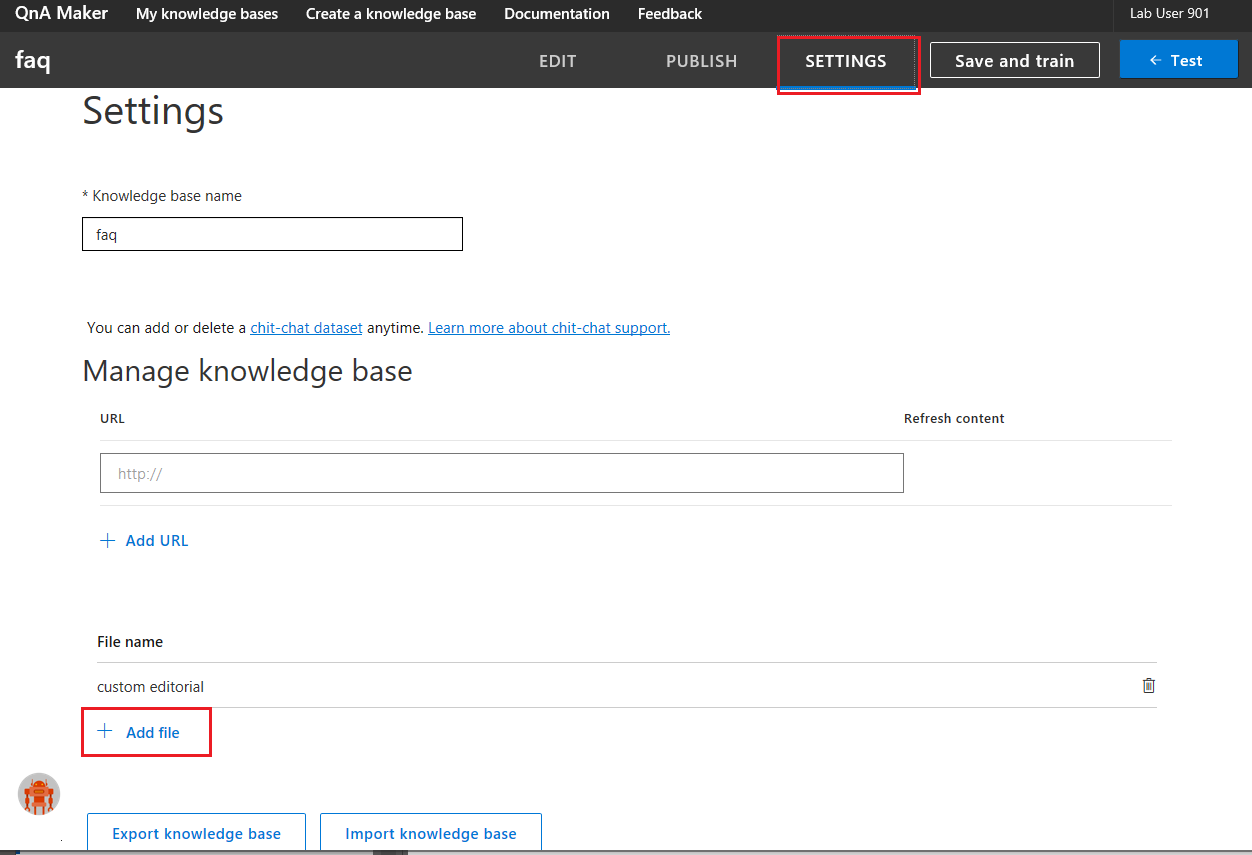 QnA Maker settings