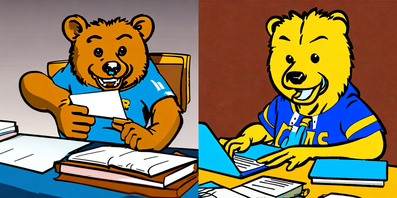 Joe Bruin doing homework