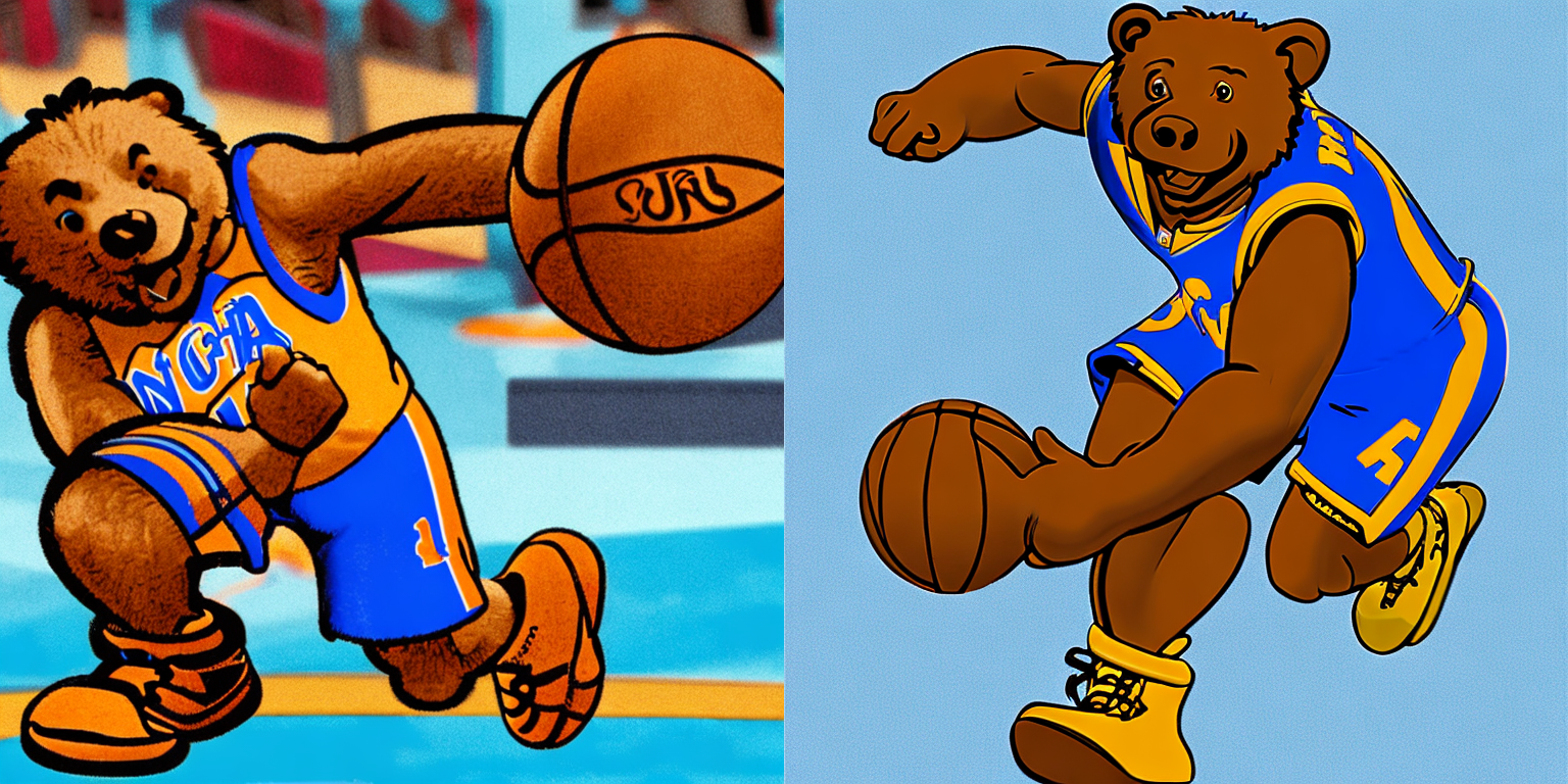 Joe Bruin playing basketball