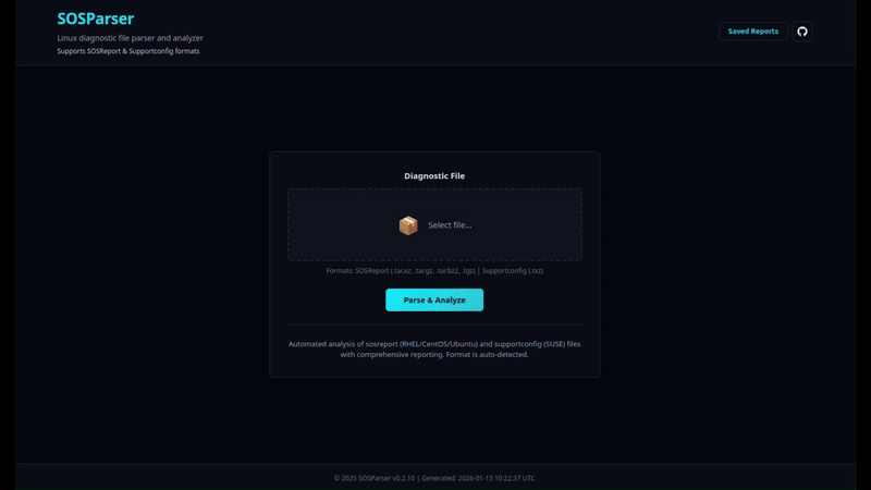 SOSParser Demo - Upload and analyze sosreport files in seconds