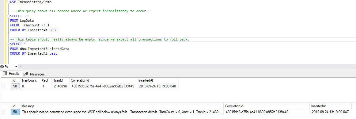 Transaction is not rolled back