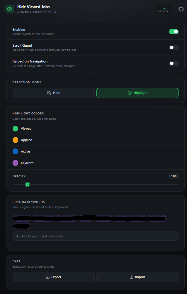 Extension popup