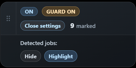 Screenshot of the badge and hidden jobs