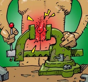 Dessin d'un homme serrant ses couilles dans un étau