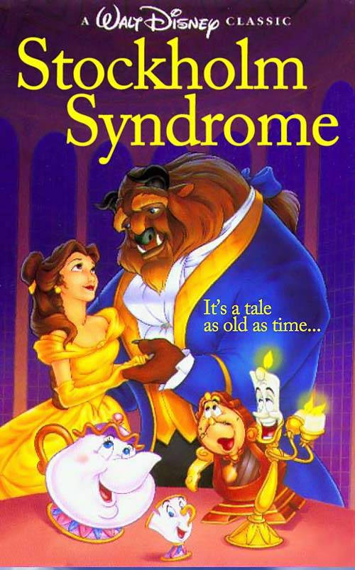 Affiche de la belle et la bête titrant "le syndrome de stockholm"