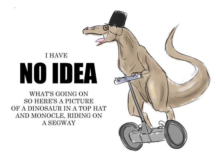 Dessin d'un dinosaure sur un segway