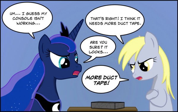 Petit poney réparant avec du scotch