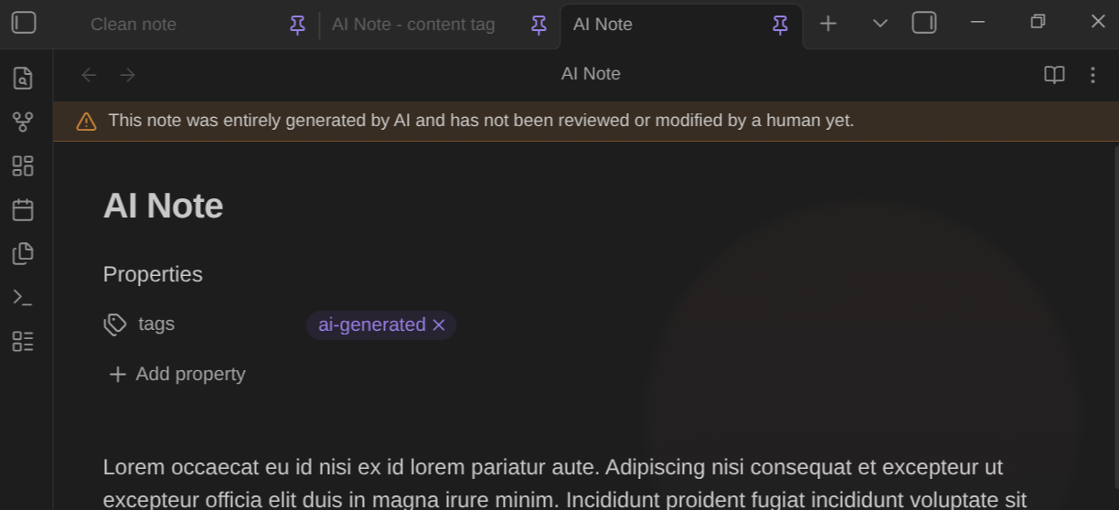 The alert banner shown at the top of a note