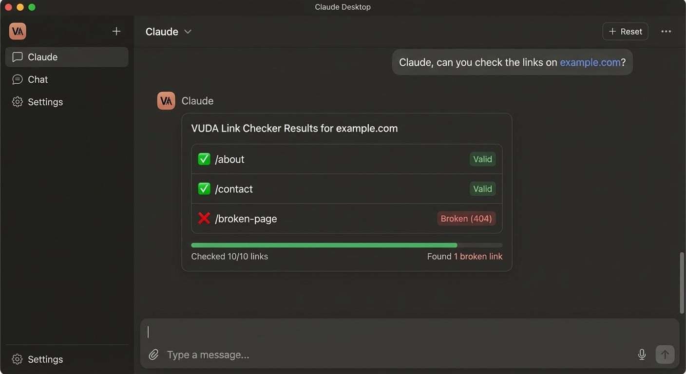 VUDA Link Checker in Claude Desktop