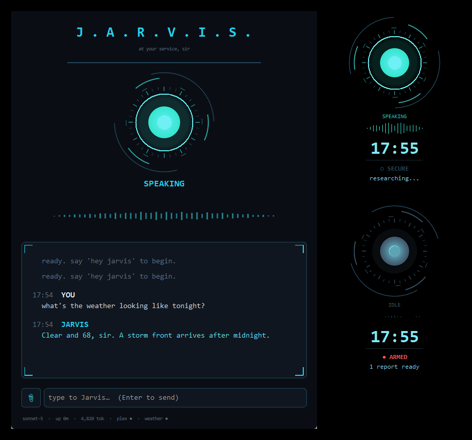 The Jarvis console and its ambient desktop overlay