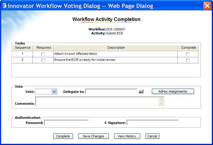 Screenshot of the AdHoc Workflow Dialog