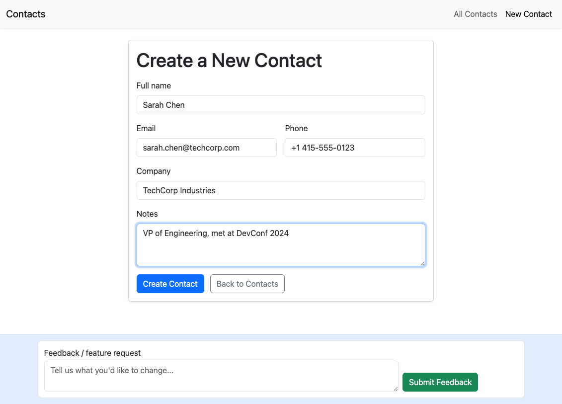 Filling out a contact form