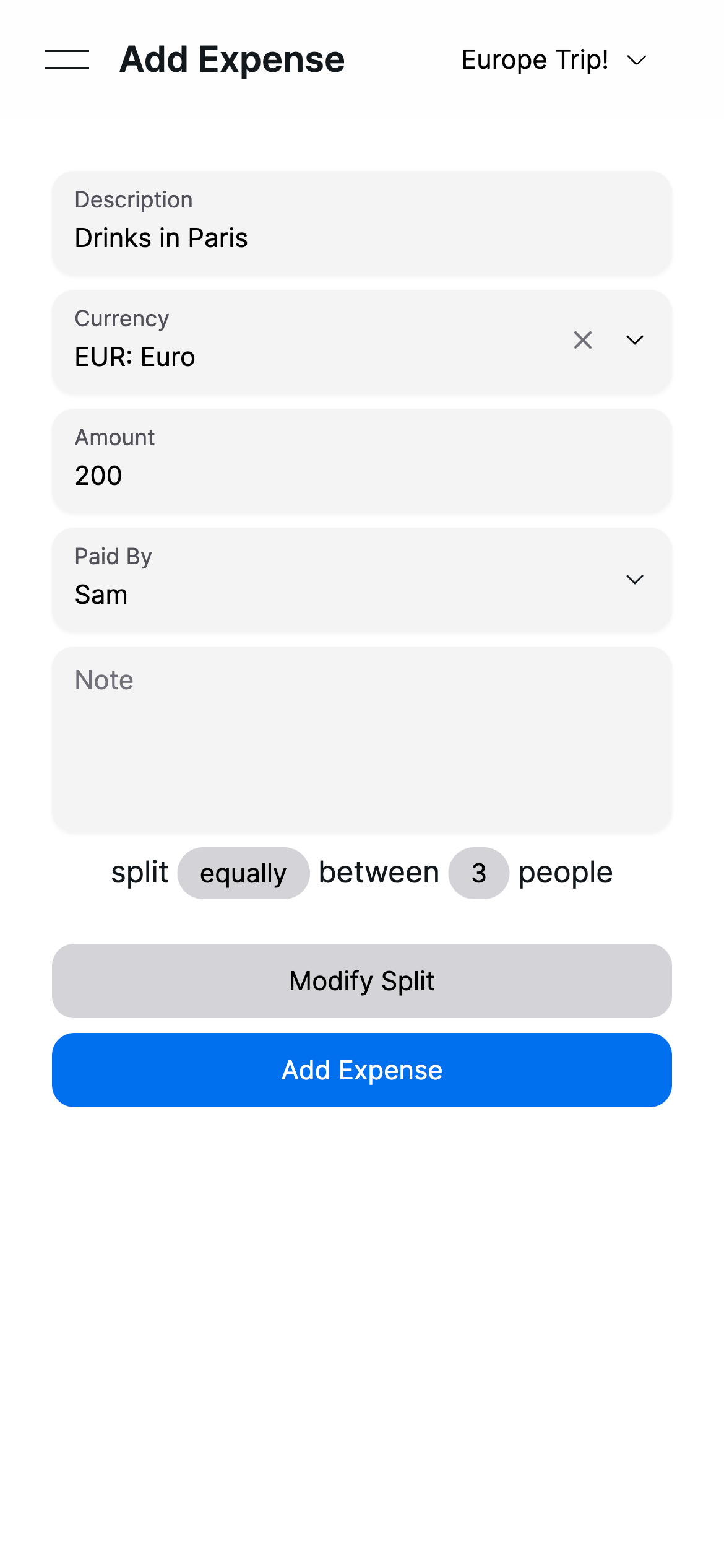 add expense page