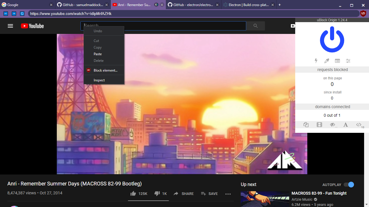 browser preview image showing 3 tabs and a youtube video