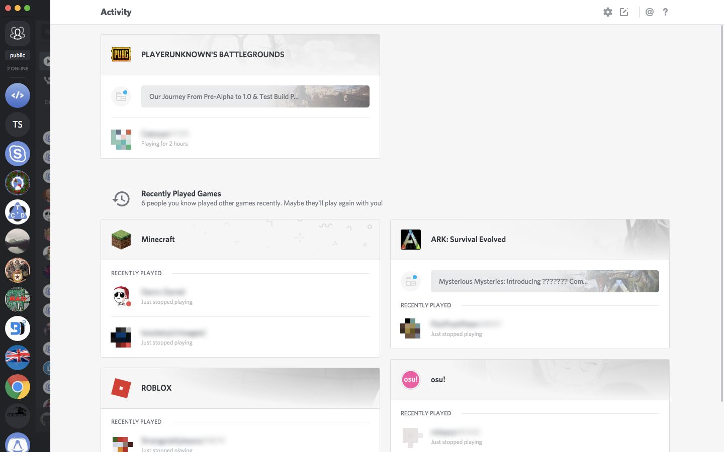 The activity view with the light theme