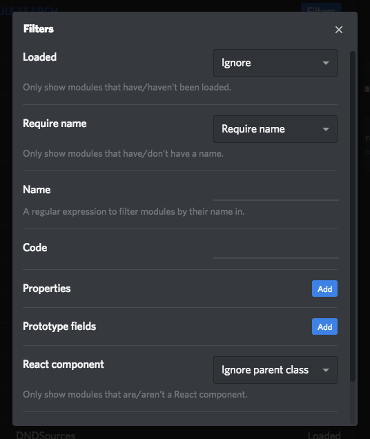 The filter settings modal with the default settings selected