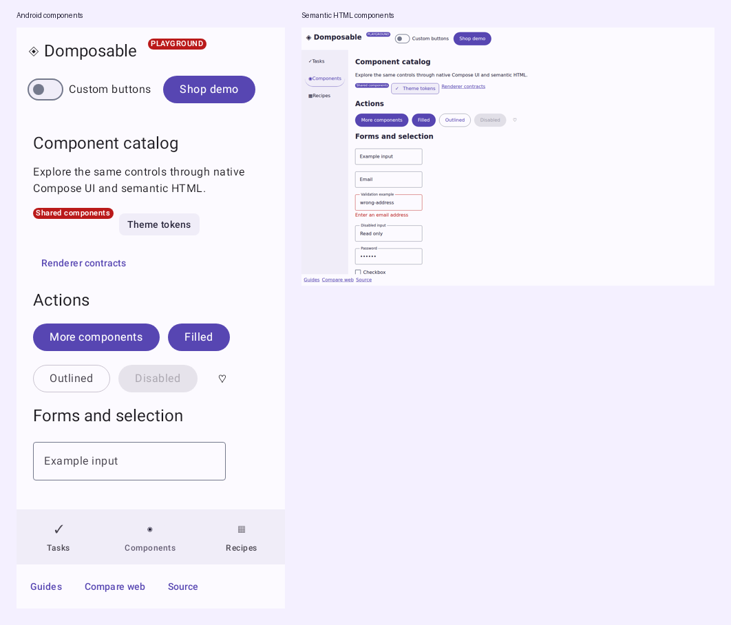 Domposable shared components on mobile and semantic HTML
