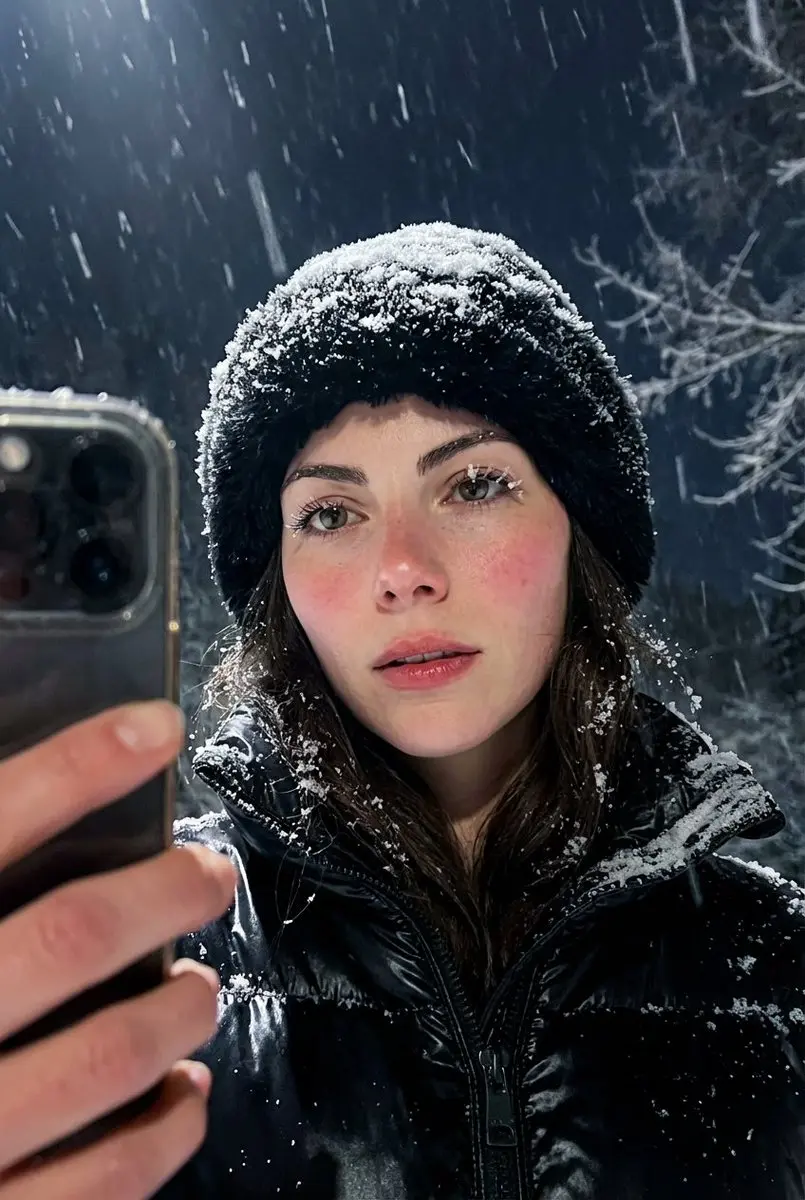 Snowy Selfie Vibes: A Bold Winter Portrait