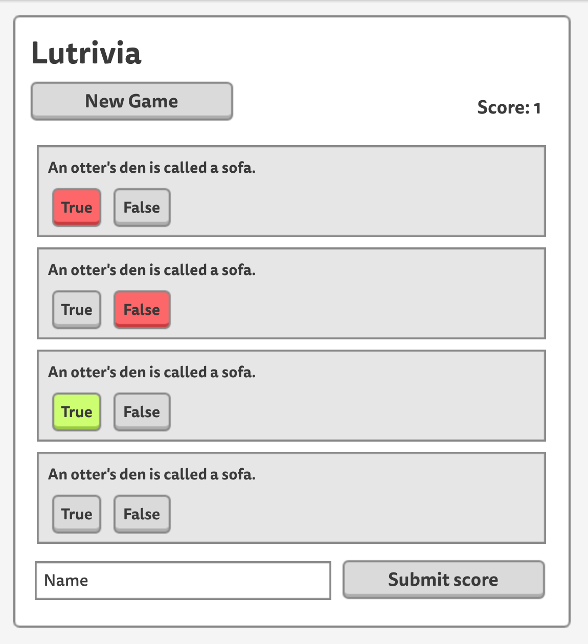 Lutrivia wireframes