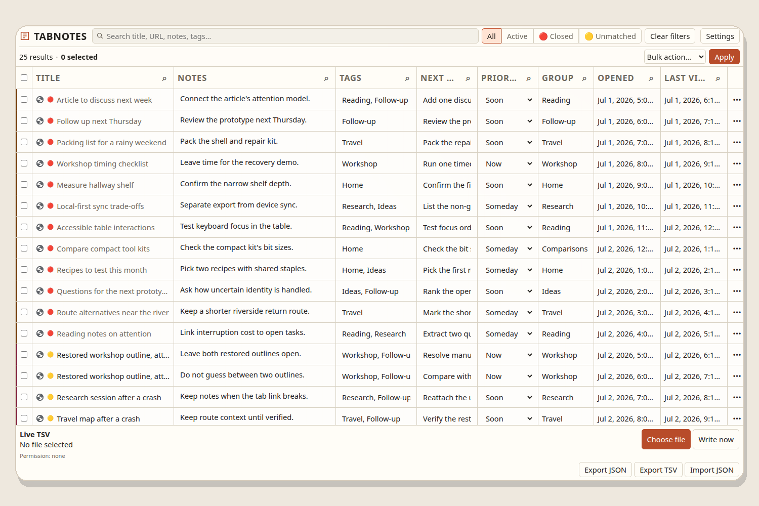 Tabnotes turns browser tabs into durable, searchable working memory