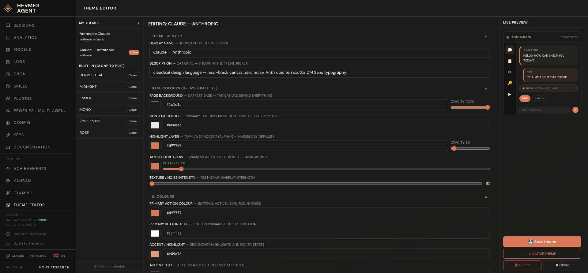 Theme Editor screenshot