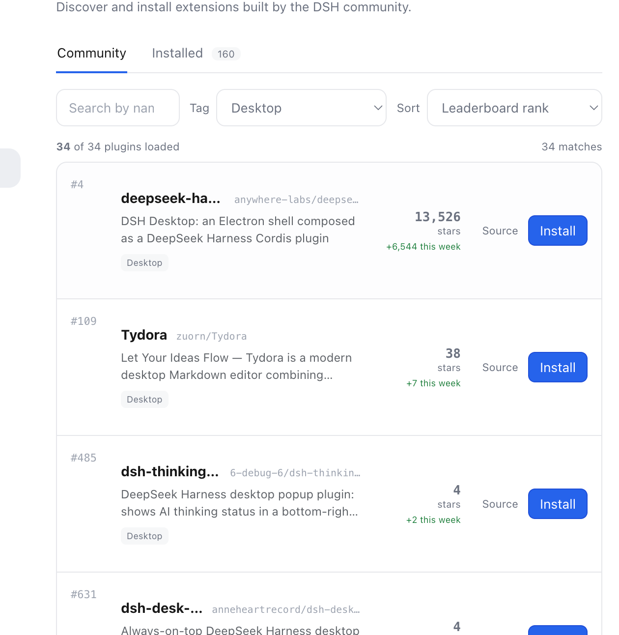 DSH Plugin Store Community view filtered by the Desktop tag