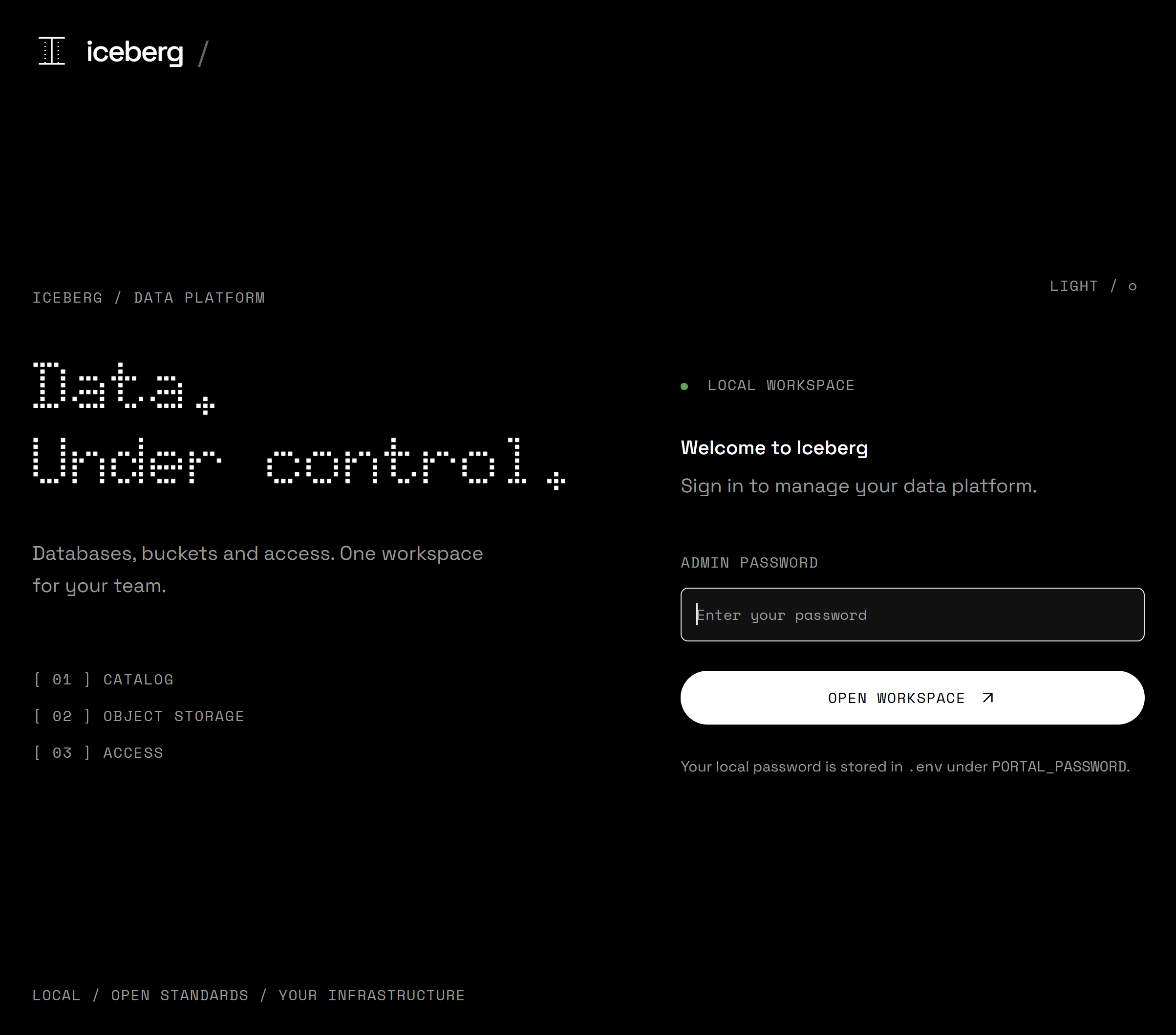 Iceberg Data Platform administration portal