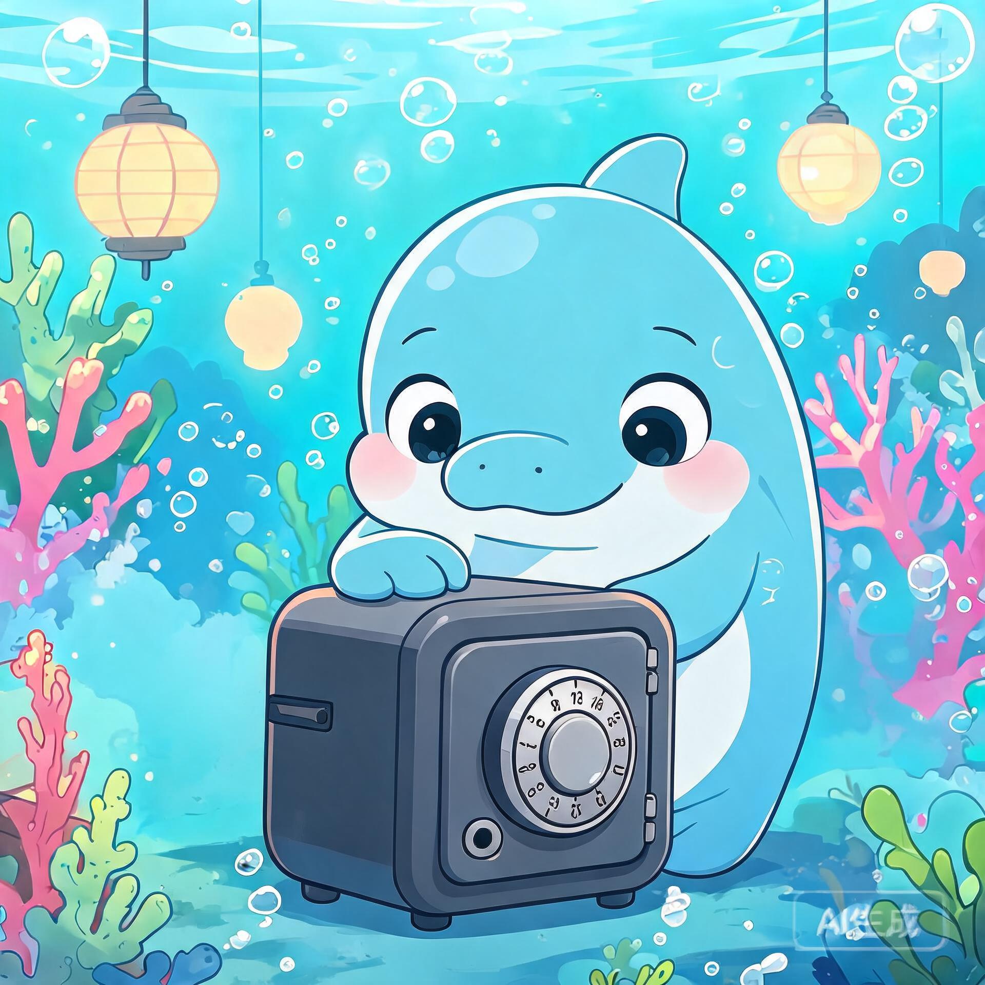 A cartoon dolphin tapping away at a typewriter