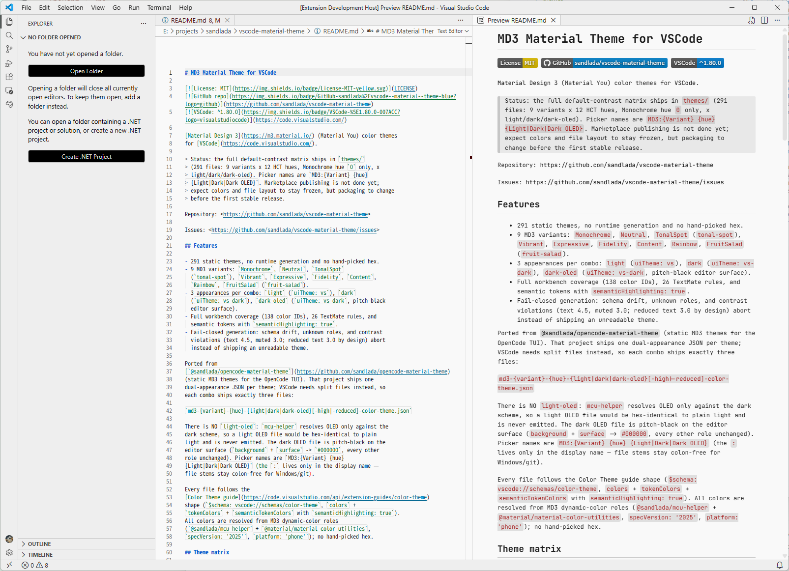 MD3:Monochrome Light — README editor + preview