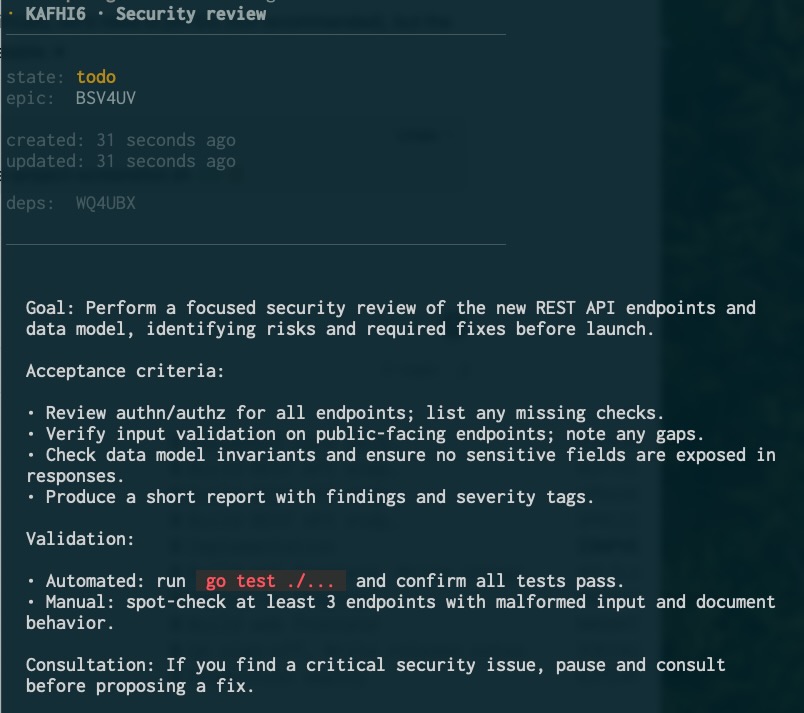Example output of ergo show