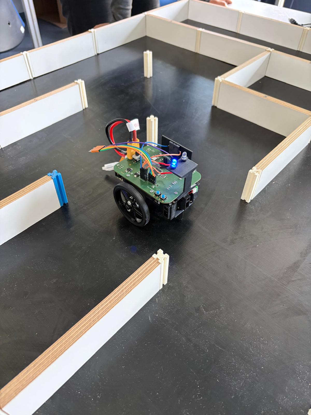Micromouse robot inside the test maze