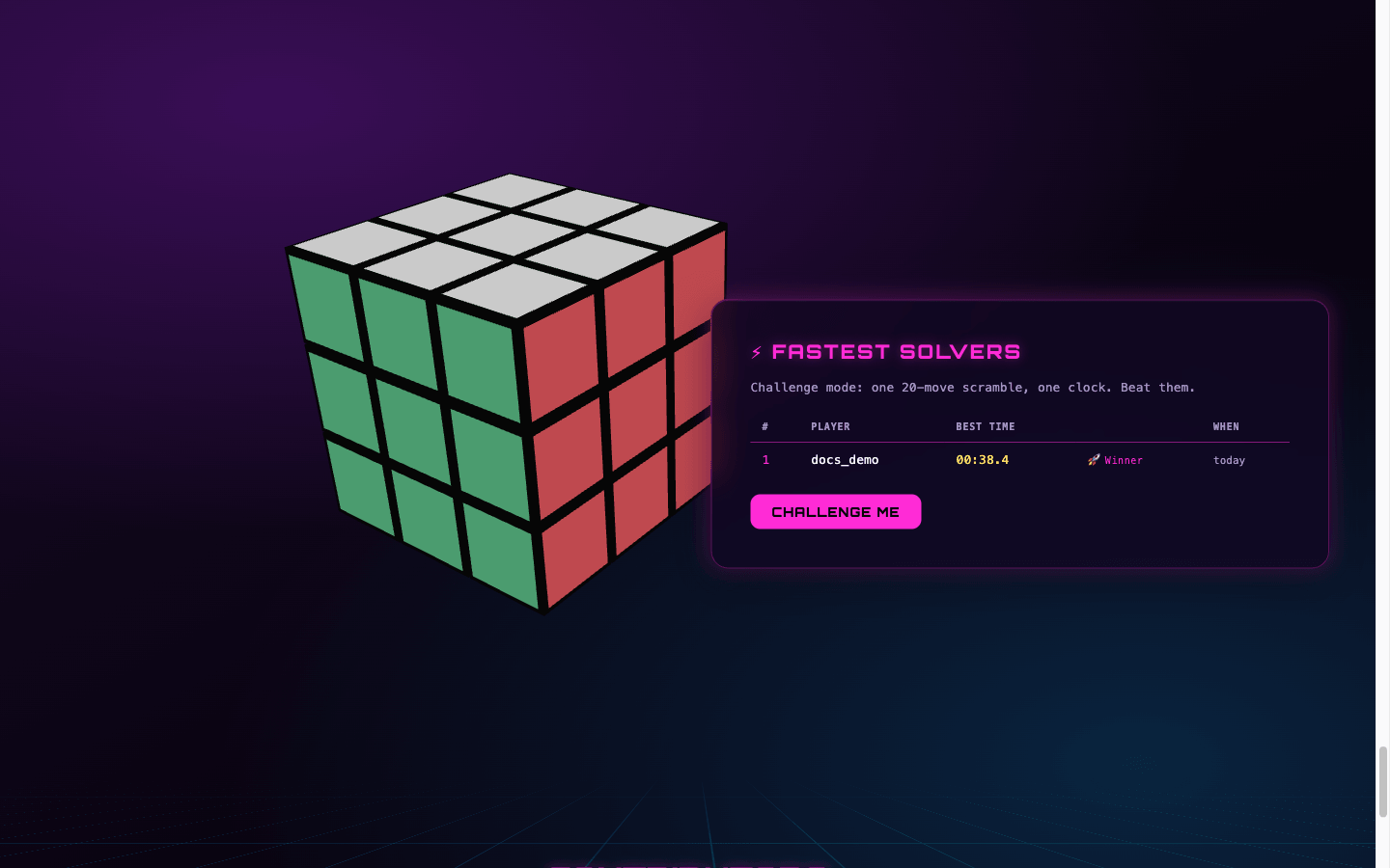 The public challenge leaderboard on the landing page