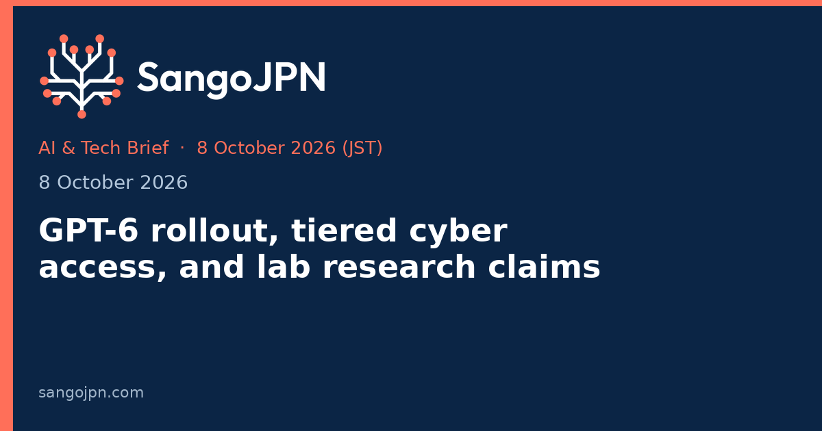 AI & Tech Brief — 8 October 2026: GPT-6 rollout, tiered cyber access, and lab research claims