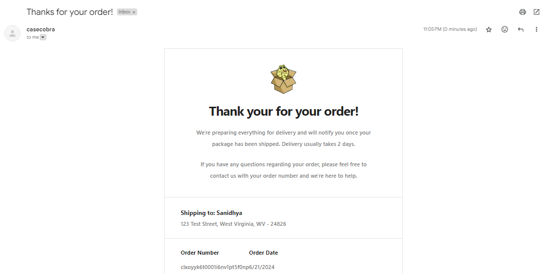 Order confirmation mail