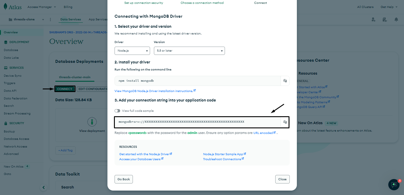 Copy MongoDB Database Auth URL