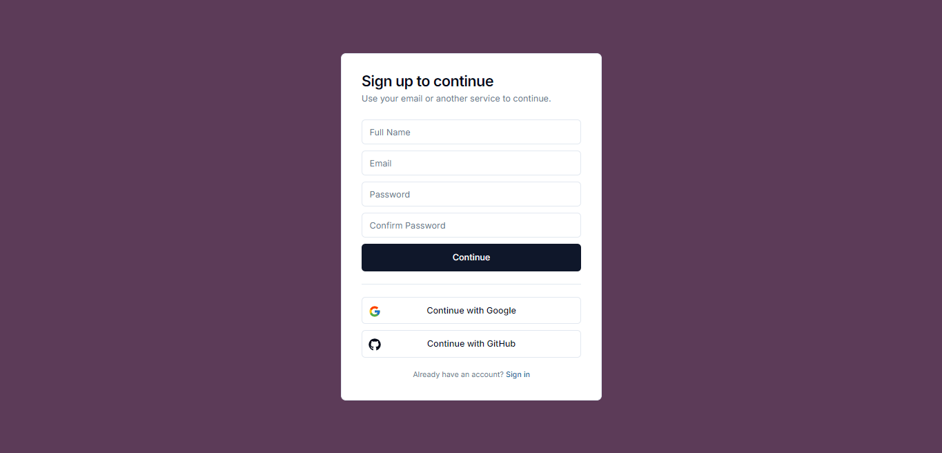 Sign in and Sign up form using Convex Auth