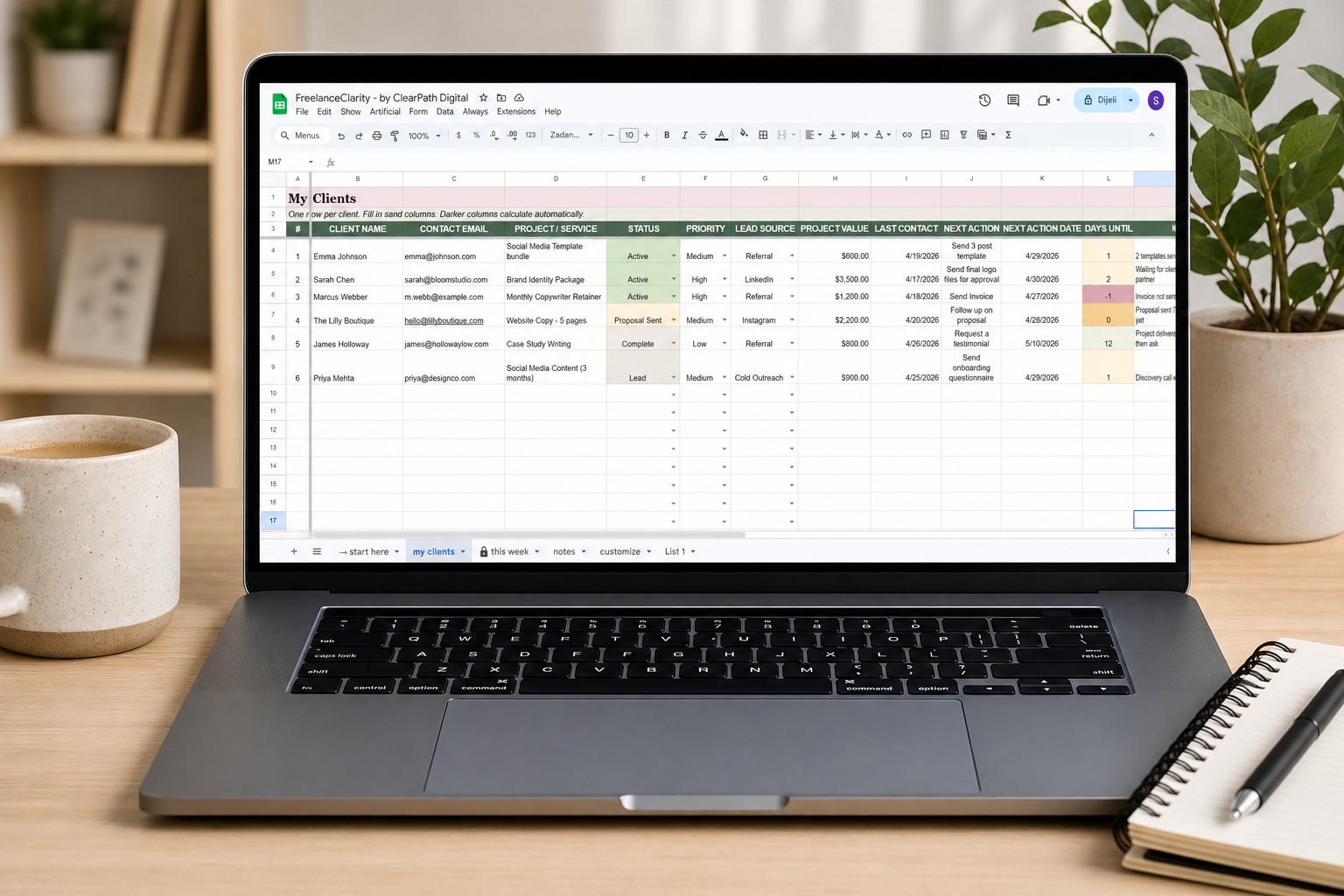 Freelancer organized at desk
