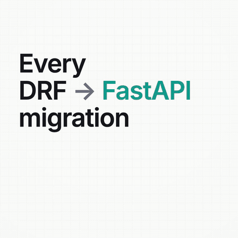 Sanka in 30 seconds: every DRF to FastAPI migration used to be a one-off script, written once, run once, deleted. Sanka runs scan, plan, apply, test and verify with a hash-locked plan and a differential verify; 74.3% to 85.3% pass across eight models on the same 17 migrations.