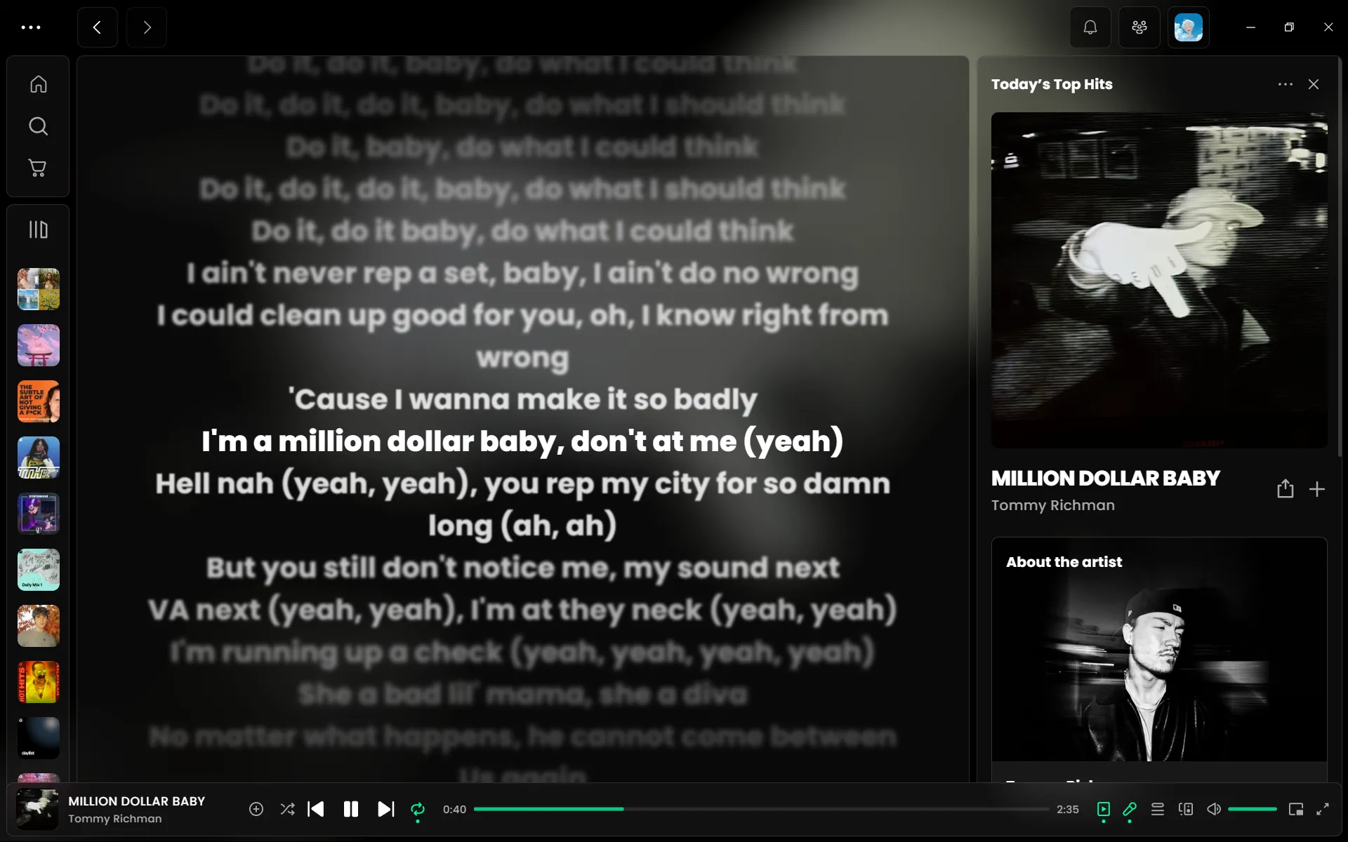 Lyrics page with compact playbar