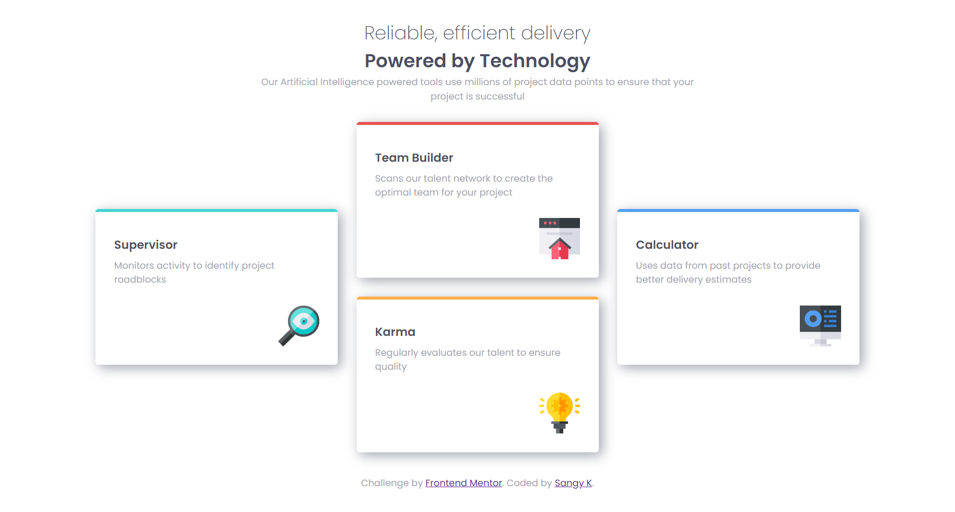 Completed Design preview for the Four Card feature Section coding challenge