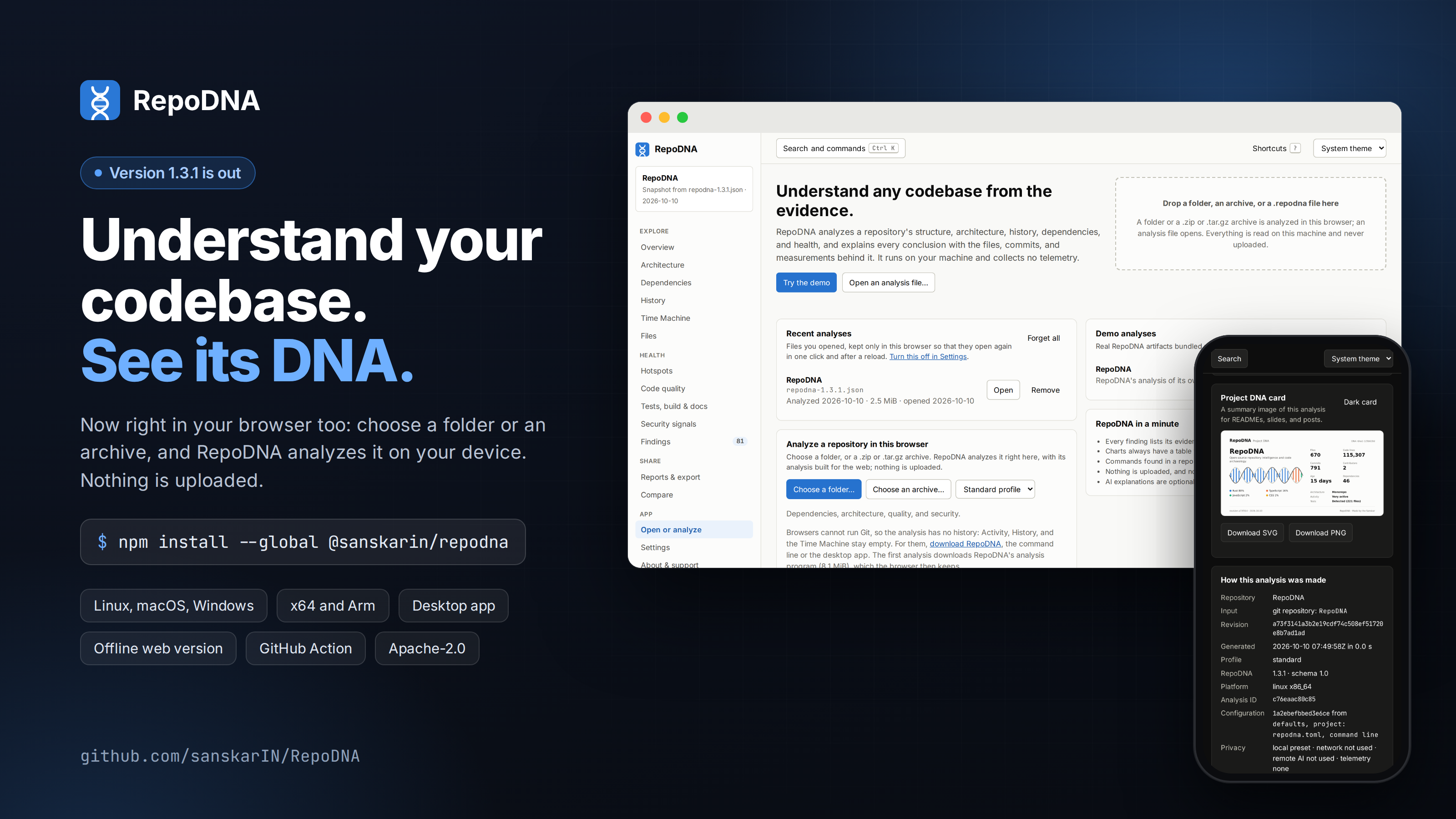 RepoDNA 1.3.1 on a desktop and a phone