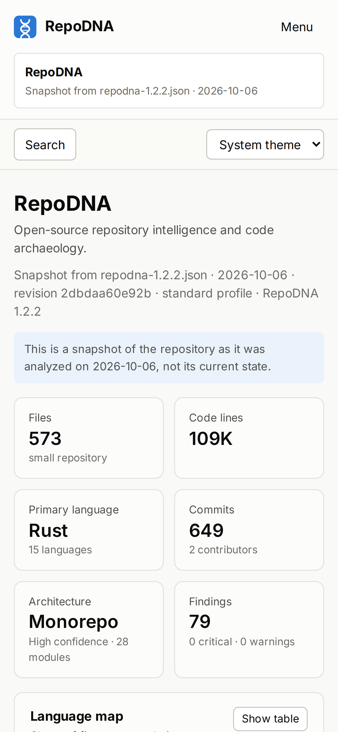 The overview on a phone, in the light theme