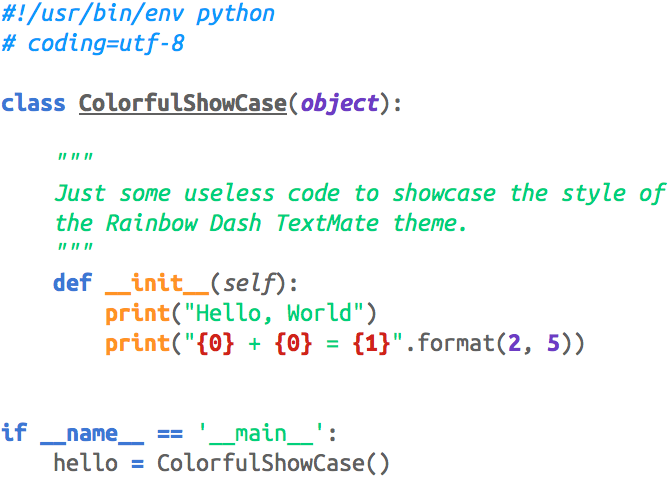 Preview image for the Rainbow Dash TextMate theme