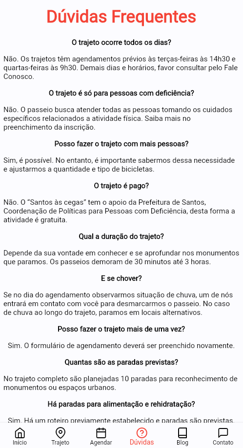 Página Dúvidas Frequentes