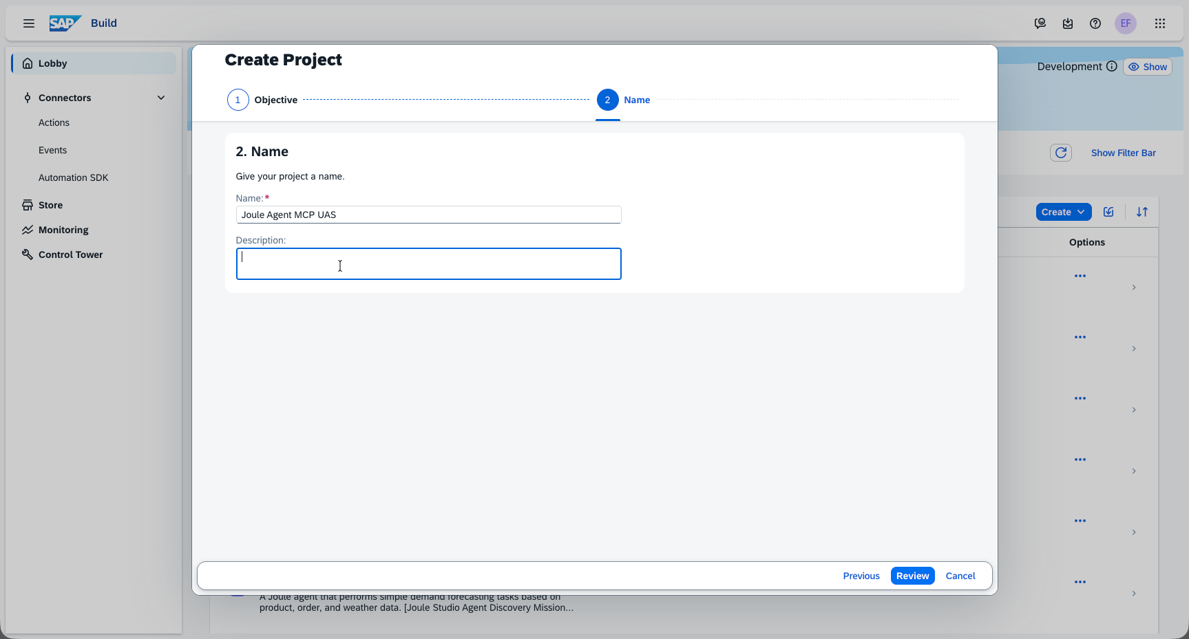 Enter project name