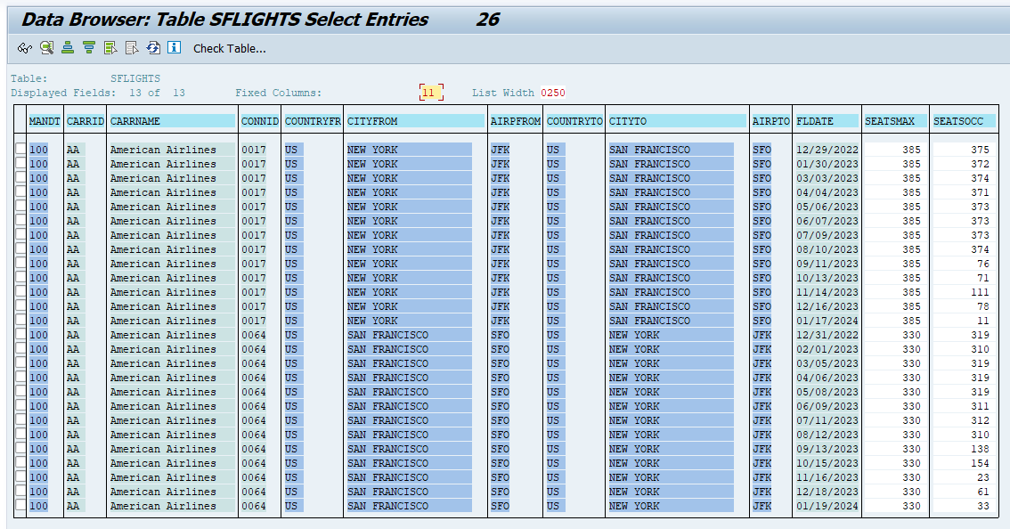 Generated Flight Data Entries